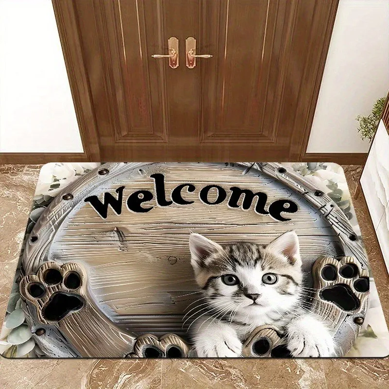 Cream Background With Black Dog Paws And Bold Text Pet Lover Theme Non-Slip Entryway Rug For Dog Owners