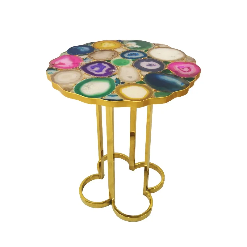 

Agate desktop stainless steel coffee table villa model room designer Internet celebrity corner furniture