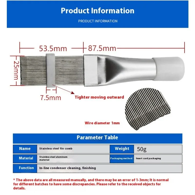 Household Cleaning Stainless Steel Condenser Radiator Fin Brush Cleaner Air Conditioner Fin Cleaning Comb Repair Tool Coil Comb