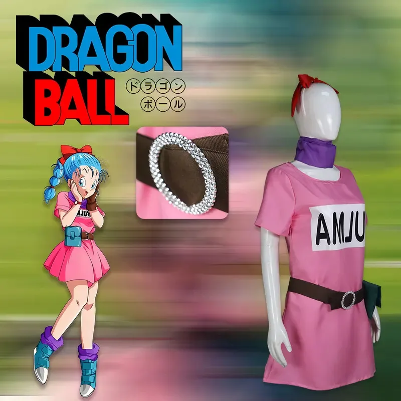 Anime Bulma Costume Cosplay Abito rosa Uniforme Ragazze Kawaii Set completo Abiti per Halloween Carnevale Festa in maschera Donne adulte