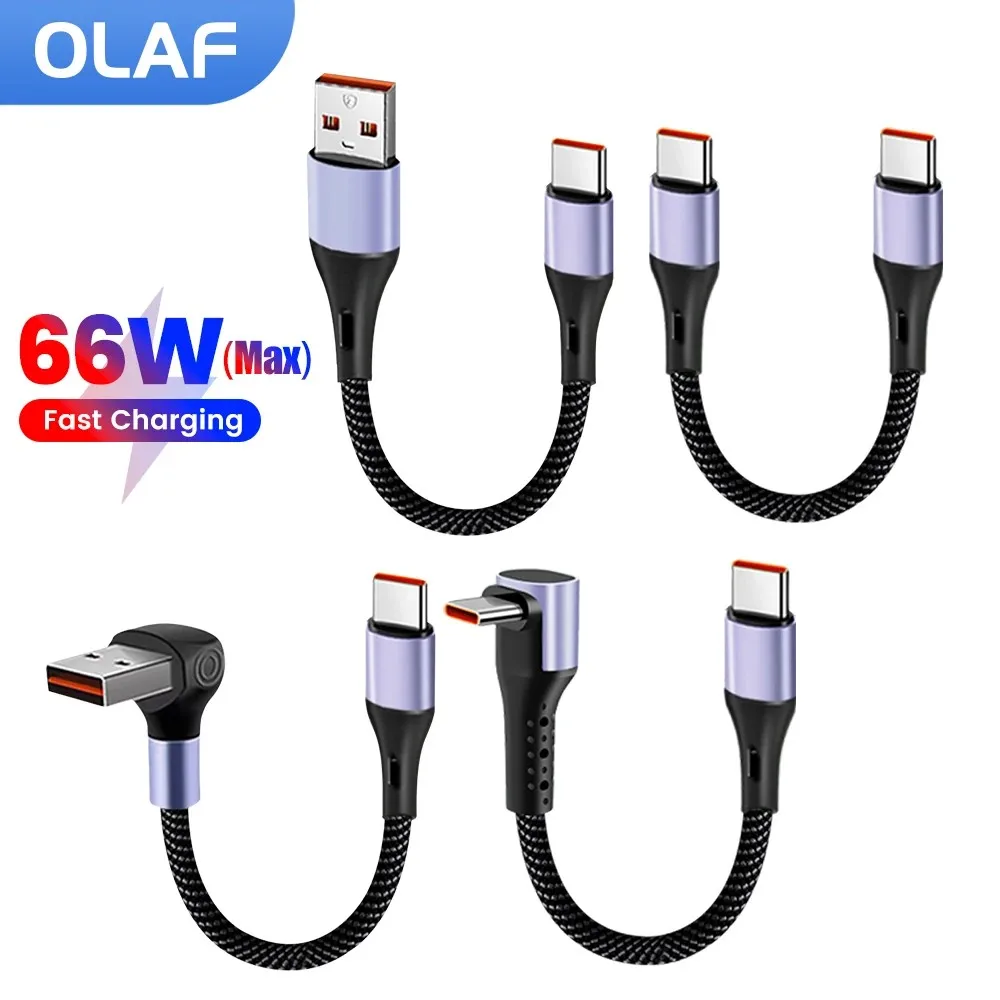 Cabo USB C Curto de 15CM/30CM 66W USB A para Tipo C Cabo de Carregamento Rápido para iPhone 15 16 Huawei Samsung Xiaomi Power Bank