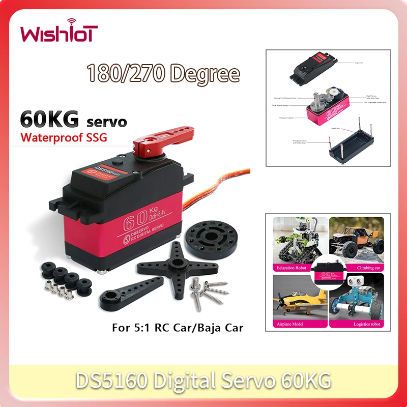 

60KG Digital Servo DS5160 180/270 Degree High Speed Metal Gear Waterproof Programmable with 18T Arm for RC Toys DIY