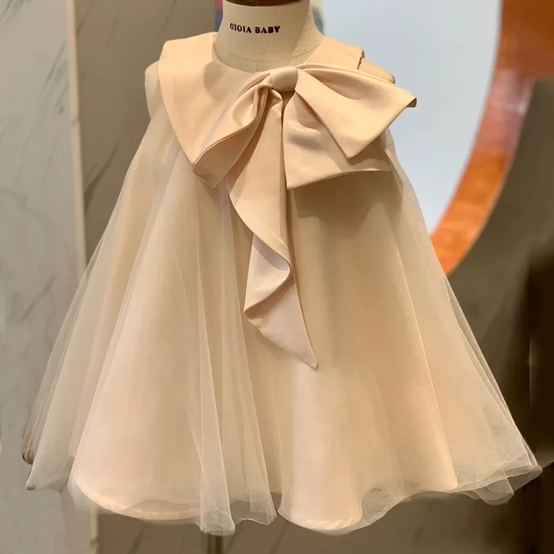 Robes de princesse mignonnes de demoiselle d'honneur pour mariage, dentelle de tulle à gros nœud, petite robe de Rhde reconstitution historique, quelle que soit la robe de première communion, 1 à 8 ans