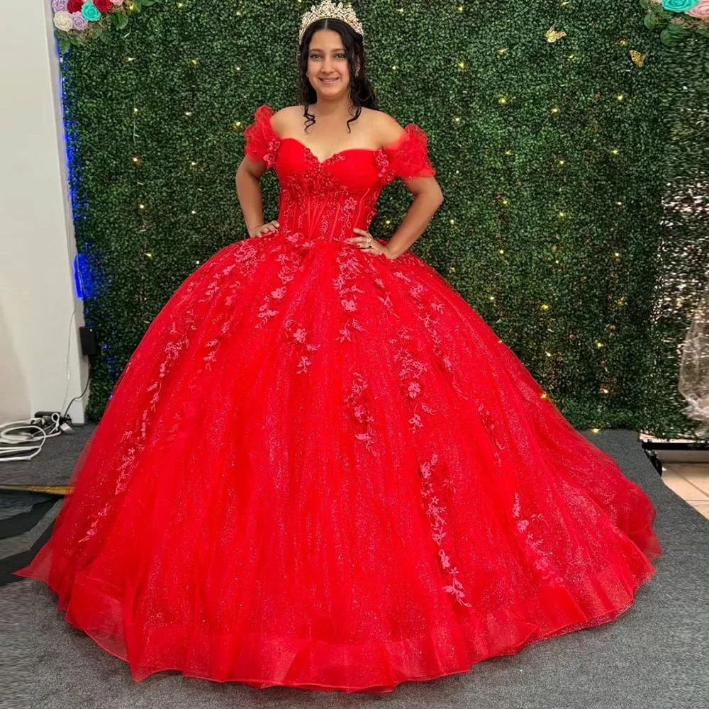 Vestidos Quinceanera doces vermelhos com Applique, Vestidos de aniversário para meninas, 15 Quinceañera, 2024