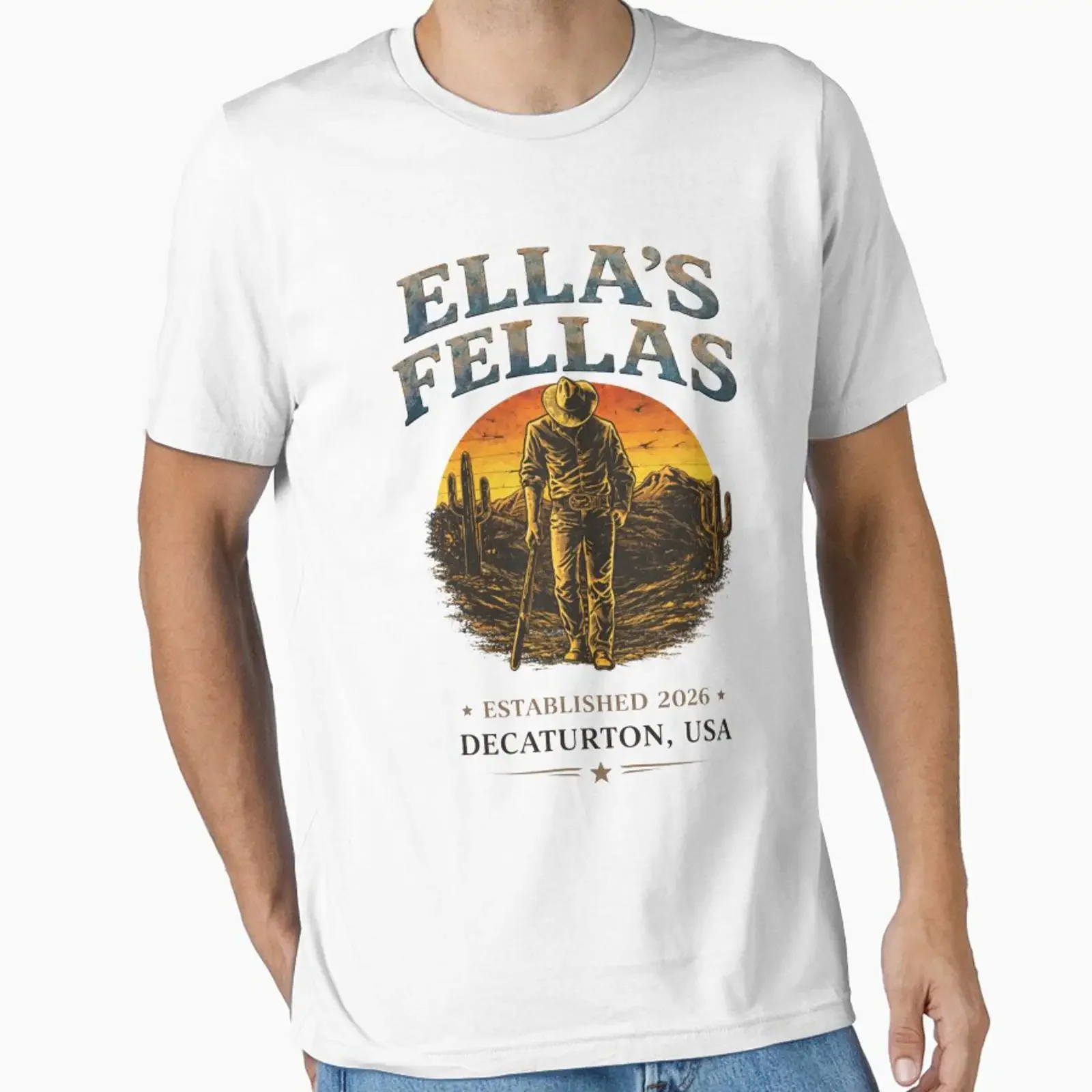 Ella's Fellas Club Cowboy Western Desert Vintage T Shirt Retro Men's Casual  Top vintage Washed Unisex graphic fashion