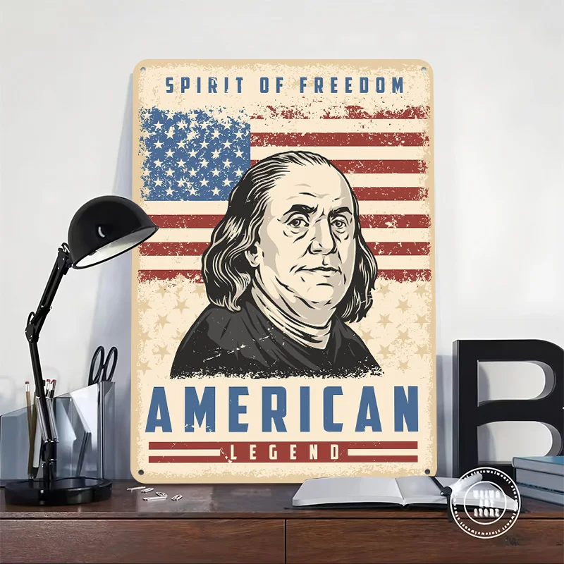 Benjamin Franklin Printed Poster Customized Retro Wall Art Vintage Metal Tin Signs for Bathroom Decor Decoration Aesthetic House