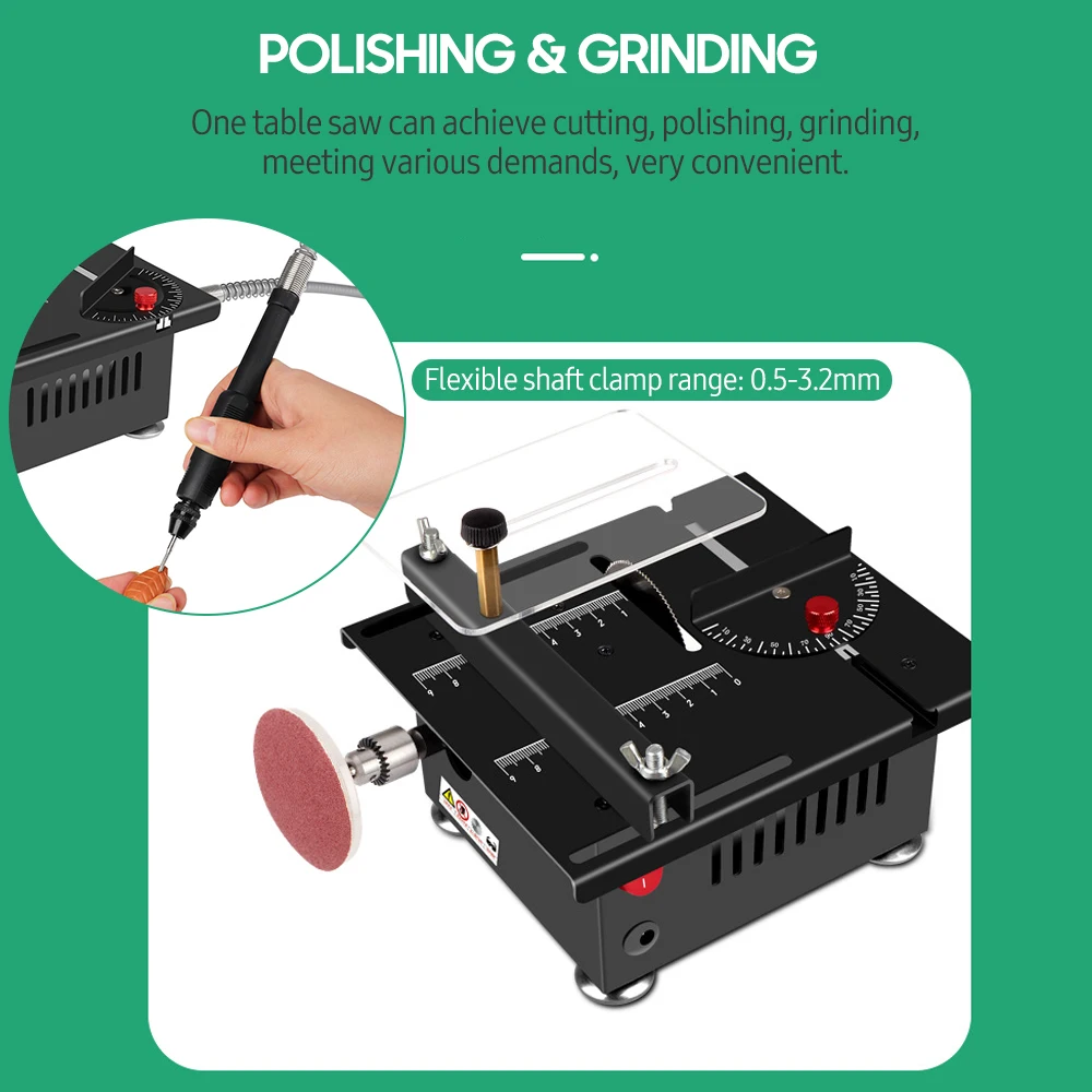 100W Multi Functional Table Saw Mini Desktop Electric Saw Adjustable Liftable Blade  Cutter Speed and Angle 16MM Cutting Depth