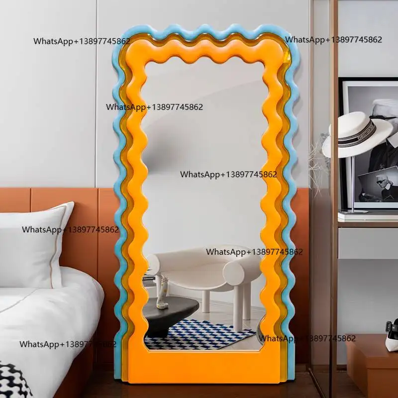 

Peiqi Эстетическое простое зеркало для девочек, волнистое, скандинавское, милое, деревянное зеркало для всего тела, нерегулярное облако, Espelhos, домашний декор