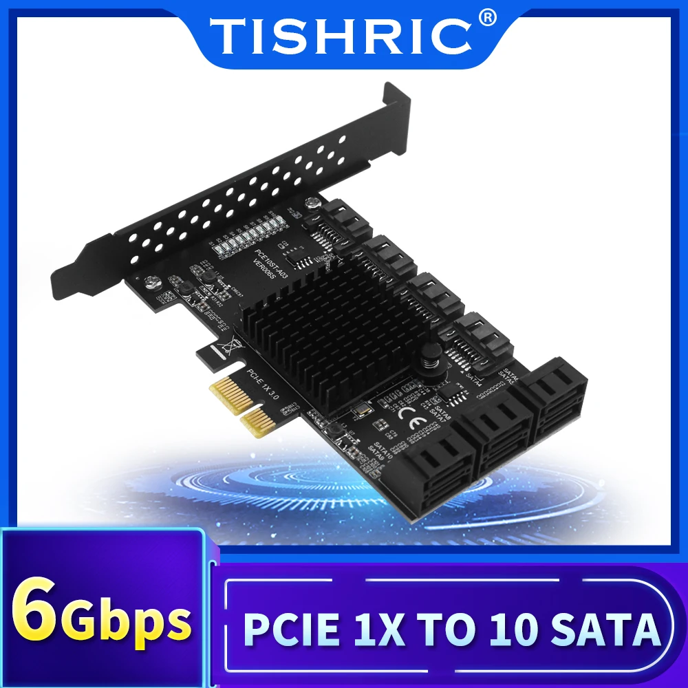 

Адаптер TISHRIC ASM1166 SATA PCIE 1X на 10 портов SATA 3.0 Плата расширения интерфейса преобразователь видеокарты удлинитель кабеля