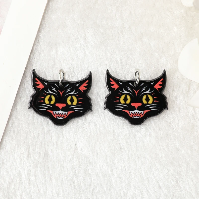 10Pcs Banjo Cat Charms Acrylic Halloween Bat Coffin Jewelry Findings Earring Pendant Necklace DIY Making Accessories