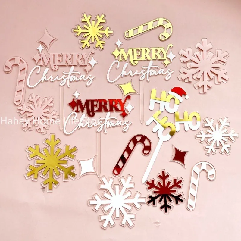 Golden Merry Christmas Party Cake Topper Golden Acrylic Hello New Year Cake Topper for New Year Party Cake Decorations