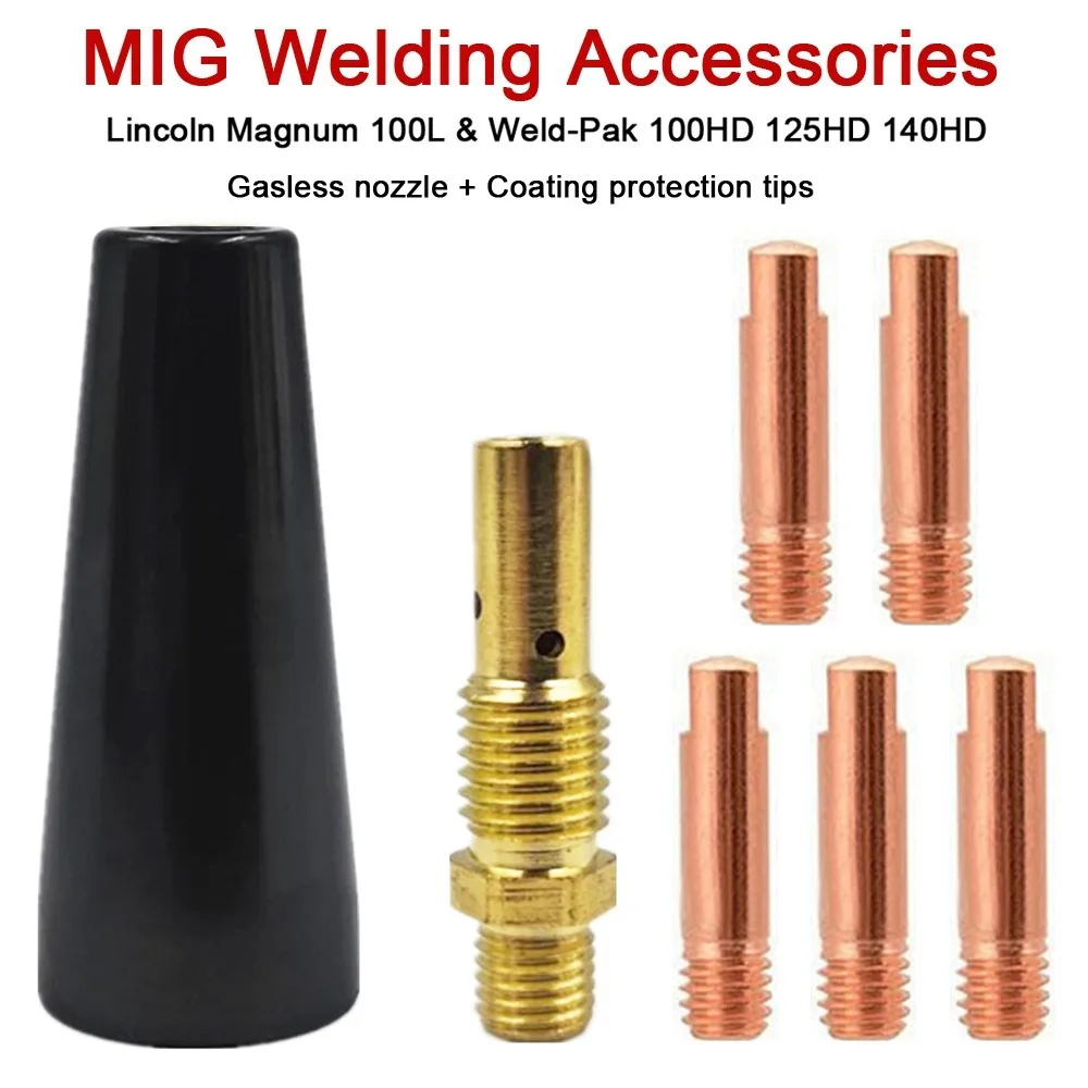 7/14Pcs KP1939-1 Airless Nozzle Gas Diffuser Flux Cored Gasless Nozzle Kit Fit Lincoln Magnum Tweco Mini/#1 Mig Accessories