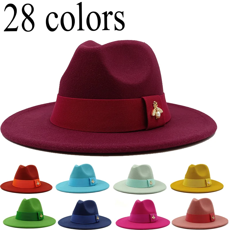 28 colors Fedora hats with bee elastic webbing men's fedora hat men's panama hat unisex hat military color fedora hat