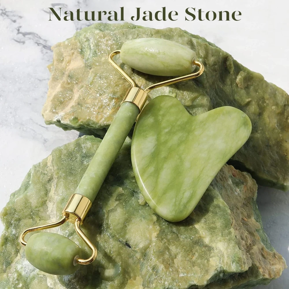 Natural Jade Roller for Anti-Wrinkle Aging Gua Sha Massage Tool Womens Facial and Neck Skin Tightening Tool