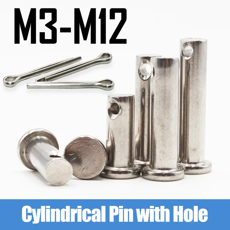 

304 Stainless Steel Axis Pin Flat Head Cylindrical Pin With Hole ISO2341 Dowel with Hole Pin Shaft Cotter Pin Set M3 M4 M5-M12