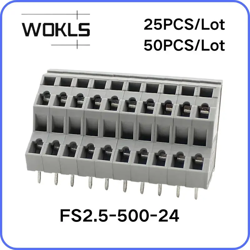 25PCS 50PCS DG245H2 ZFKKDS1.5C-5.0 KFM736 5.0mm Double Row Spring Terminal Block, Screwless Push Button PCB Wire Connector