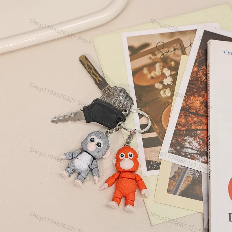 3D-gedruckter Punch Baby Affe und Plüsch-Freund Schlüsselanhänger, Kawaii Macaque Affenfigur Anhänger, Rucksack-Deko-Geschenk für Kinder