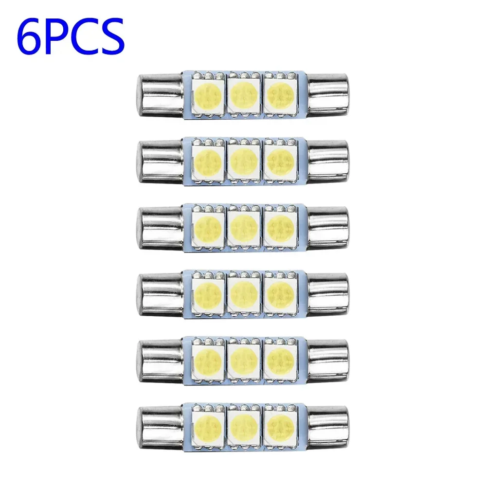 6 шт., 3SMD сверхъяркая фотолампа, ксеноновая лампа 12 В, 6000K для детской лампы, тип 6614F, 6615F, 6614, небольшая автомобильная лампа-предохранитель с клиновым основанием, лампа с солнцезащитным козырьком