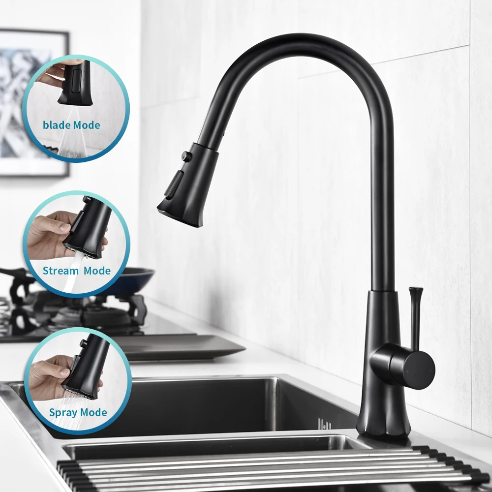 

SUOYINGKitchen faucet pull-out three types of spouts kitchen sink mixer faucet with flow spout chrome black