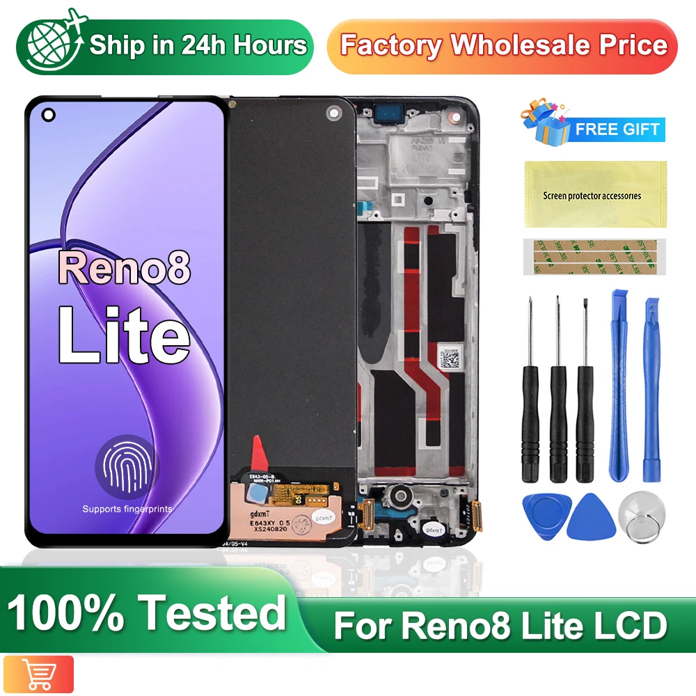 6.43' Super AMOLED For OPPO Reno 8 Lite CPH2343 LCD Display Touch Screen Digitizer For OPPO Reno8 Lite Replacement with Frame