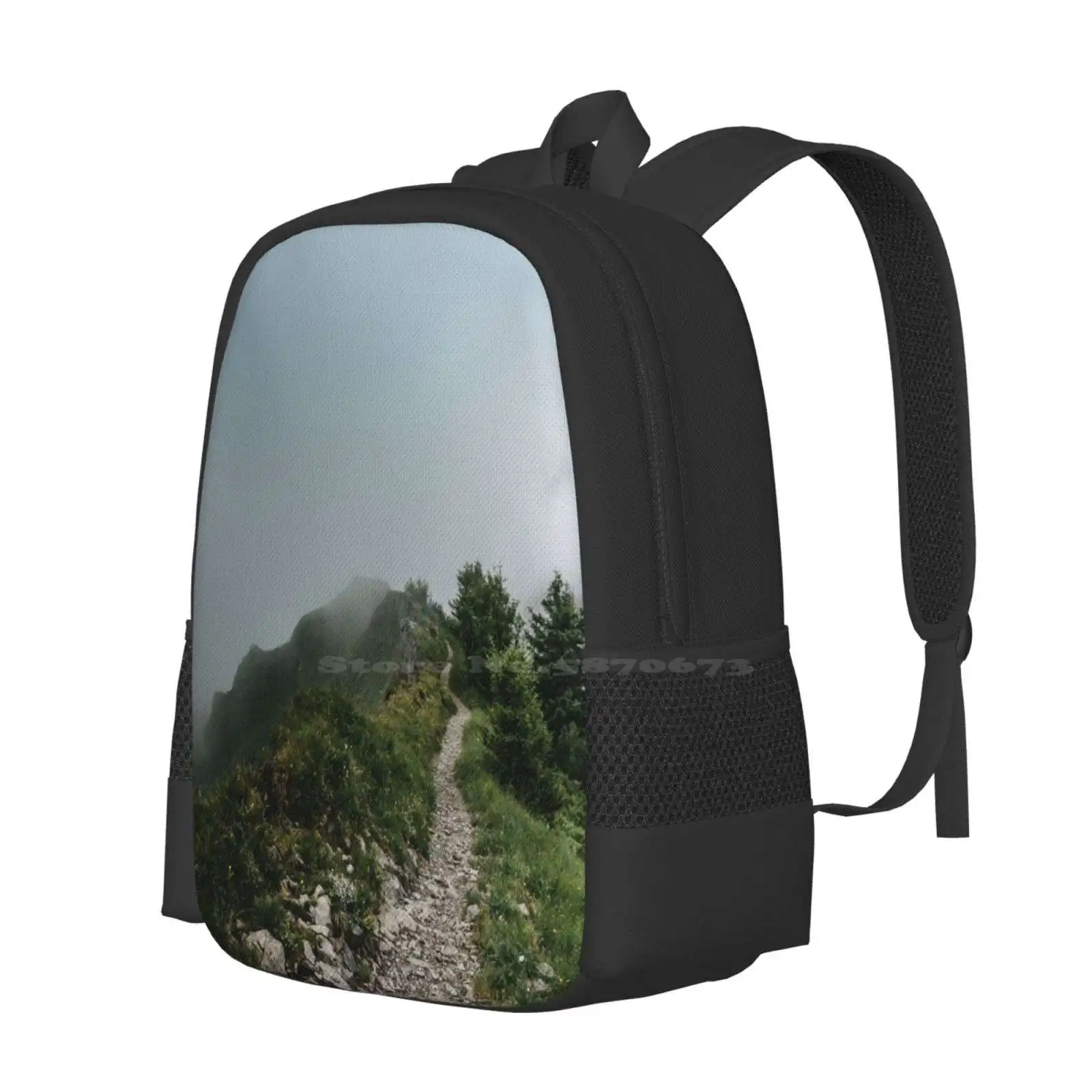 Way Through The Fog – Landscape Photography Hot Sale Backpack Fashion Bags Landscape Nature Fog Mountains Path Road Wanderlust