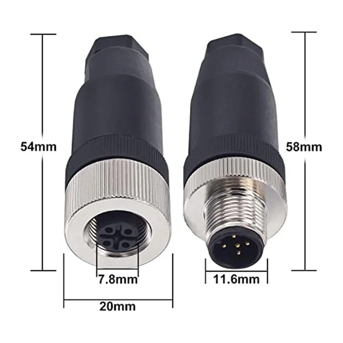 

ABLG M12 5 Pin Male and Female Receptacle Panel Aviation Wire Connector, 12mm Industrial Circular Connector, IP67,4 Set