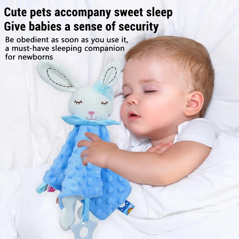 Soft Plush Newborn Animal Appease Towel with Rattle Ring Baby Sleep Soother Crib Hanging Sensory Toy Toddler Security Blanket