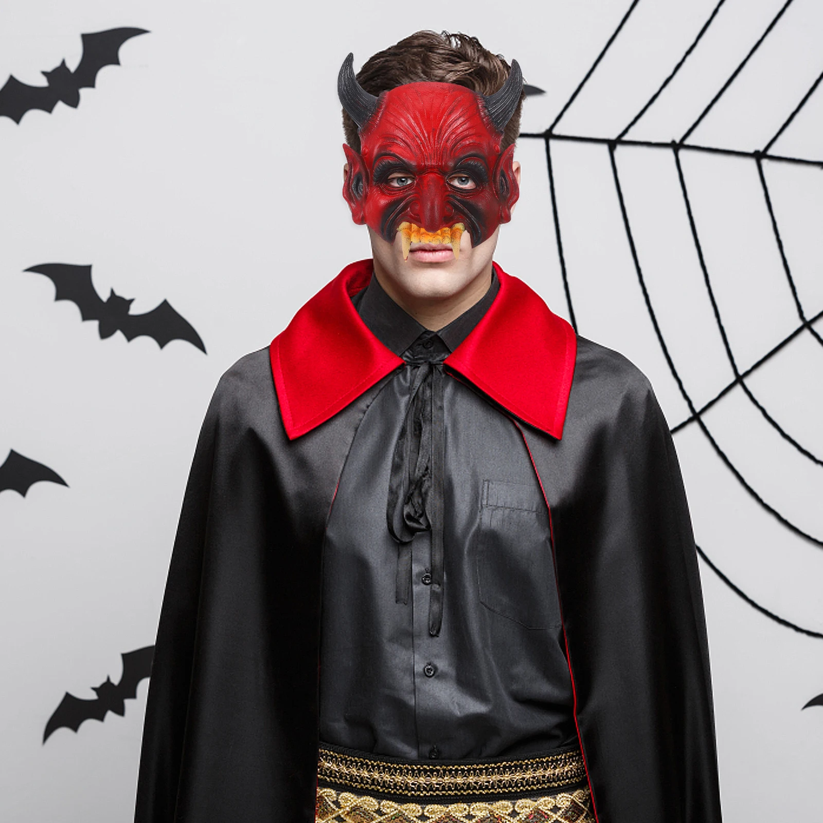 หน้ากากปีศาจน่ากลัวฮาโลวีนเครื่องแต่งกายผู้ใหญ่เด็ก PU หน้ากาก Sharp ฟัน Horns Masquerade Carnival อุปกรณ์ตกแต่ง