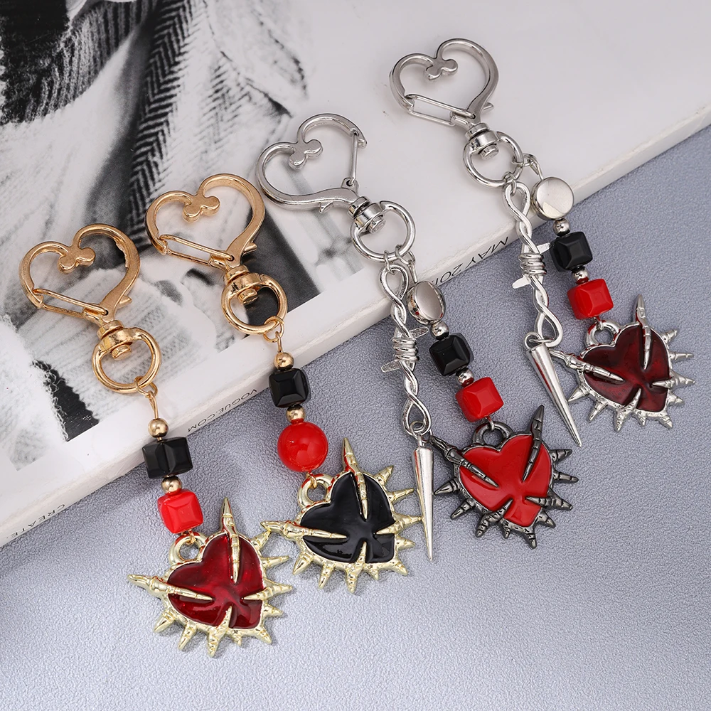 Aihua Gotischer Dornenherz-Schlüsselanhänger Steampunk Roter Herz-Schlüsselring für Damen Handtaschenanhänger DIY Schlüsselkette Ins Schmuck Geschenke – Detail 1