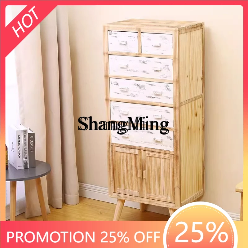 ZYYwhite pumping storage chest cabinet living room multi-layer multi-drawer cabinet solid wood storage bedside table