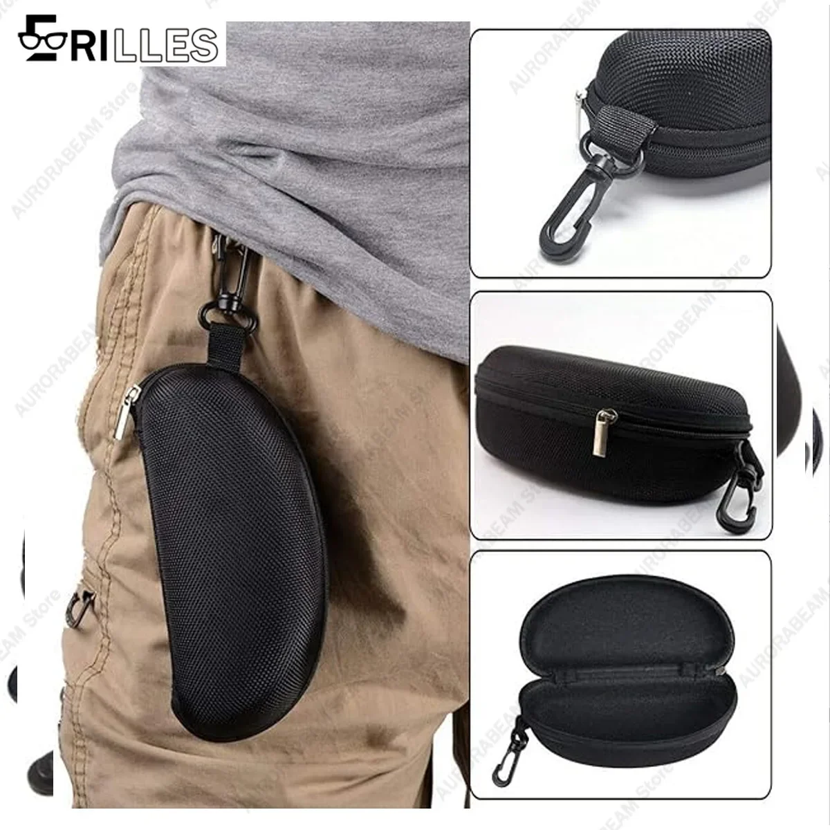 Portable Sunglasses Travel Case, Shockproof EVA Material with Hook, Large Shockproof Square Box for Sports, Travel & Cycling