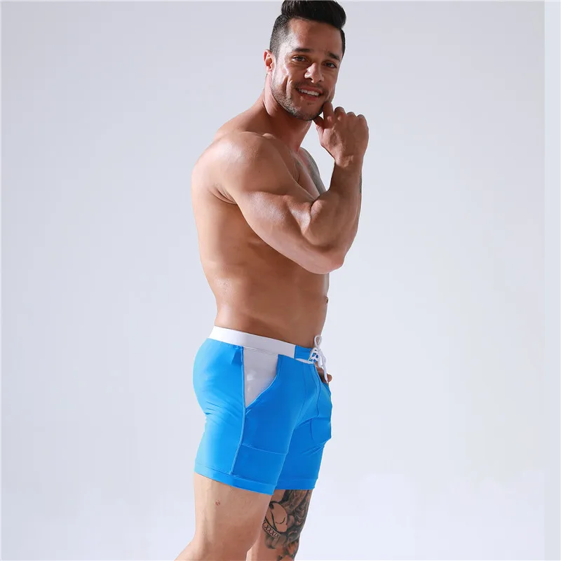 New Sexy Men's Swimwear Shorts Summer Quick Dry Swimming Trunks Surf Board Shorts Boxer Briefs Tethered Swimsuit Beachwear 2024