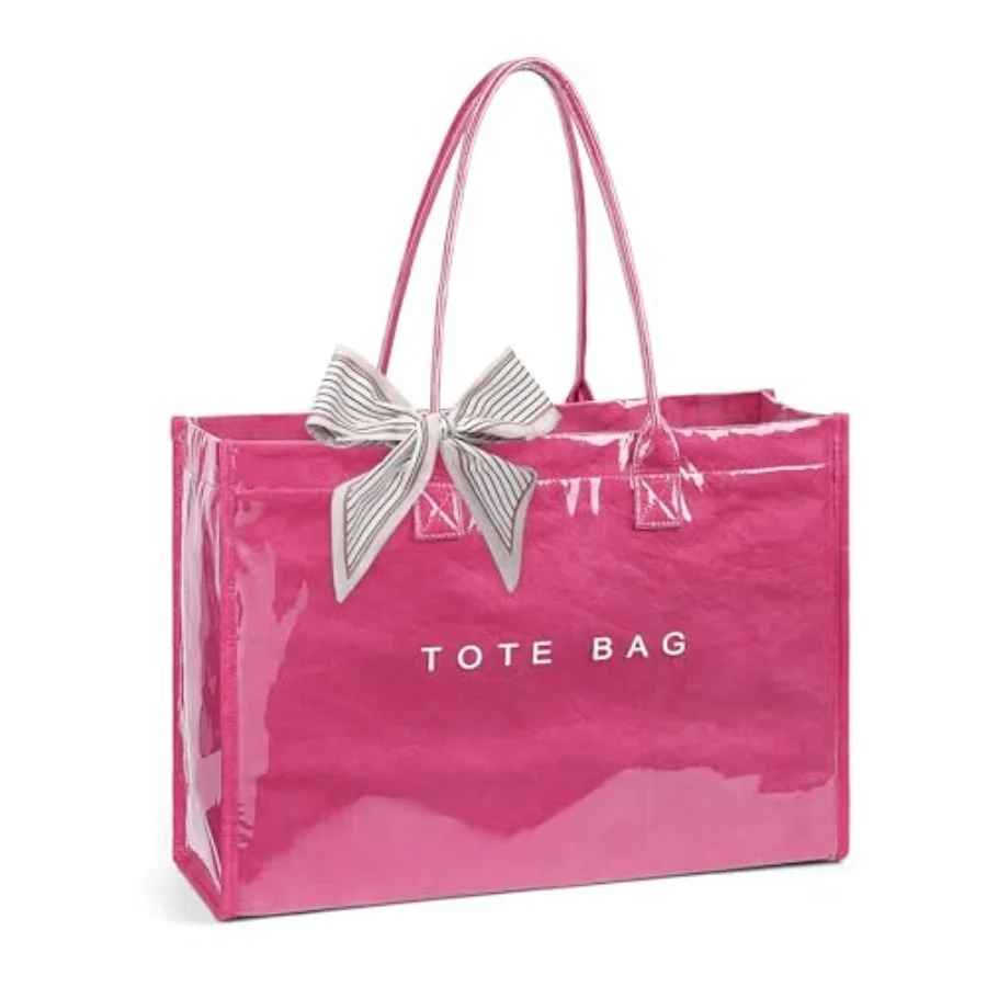 

Сумка-тоут Lushandy из ПВХ для женщин, большая пластиковая сумка-шоппер, сумка через плечо с принтом из крафт-бумаги, вместительная сумка-хобо