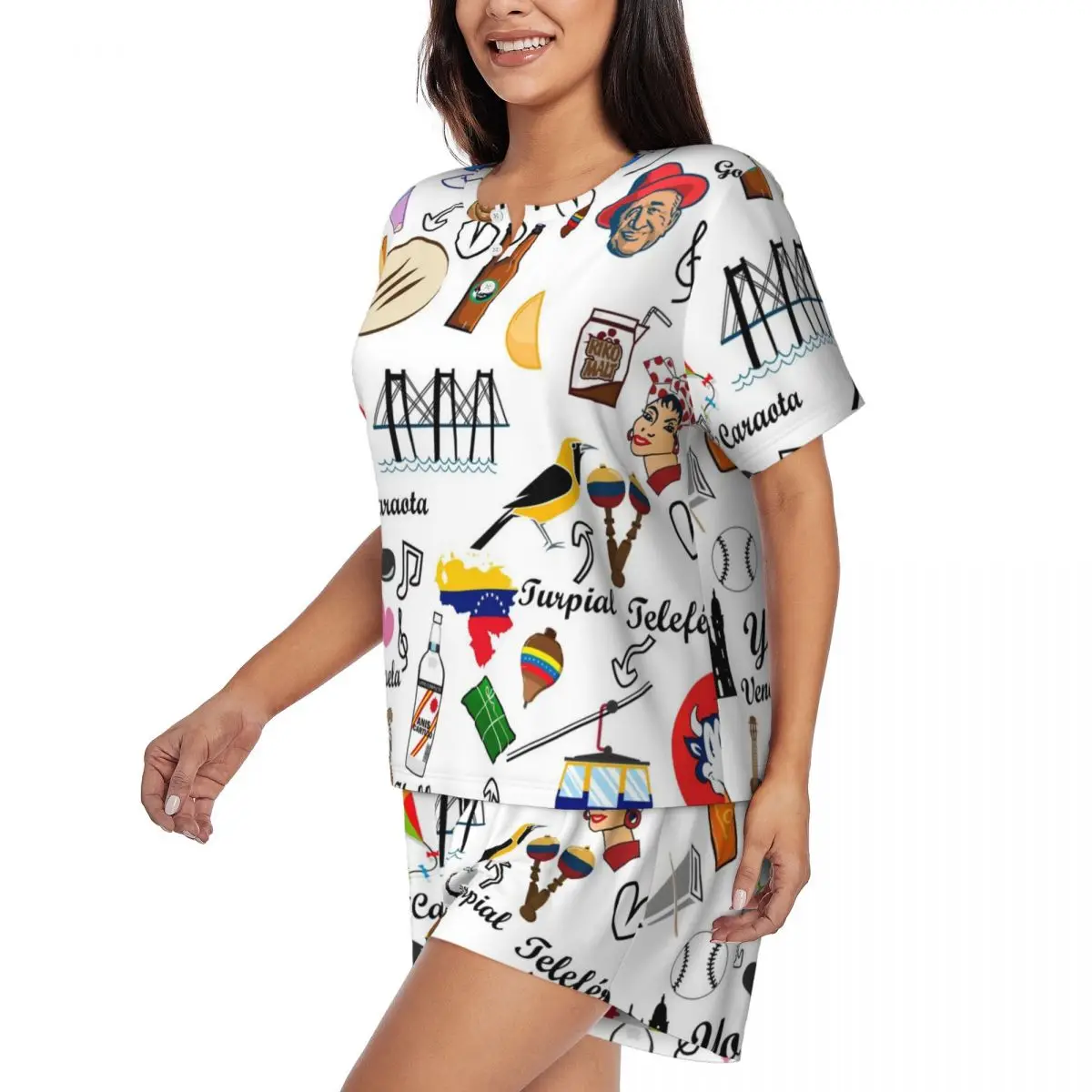 Venezuela Feelings Round Neck Short Sleeve Nightgowns for Sleeping Sleepshirts Women Loose Pajama Set Short Pants 5