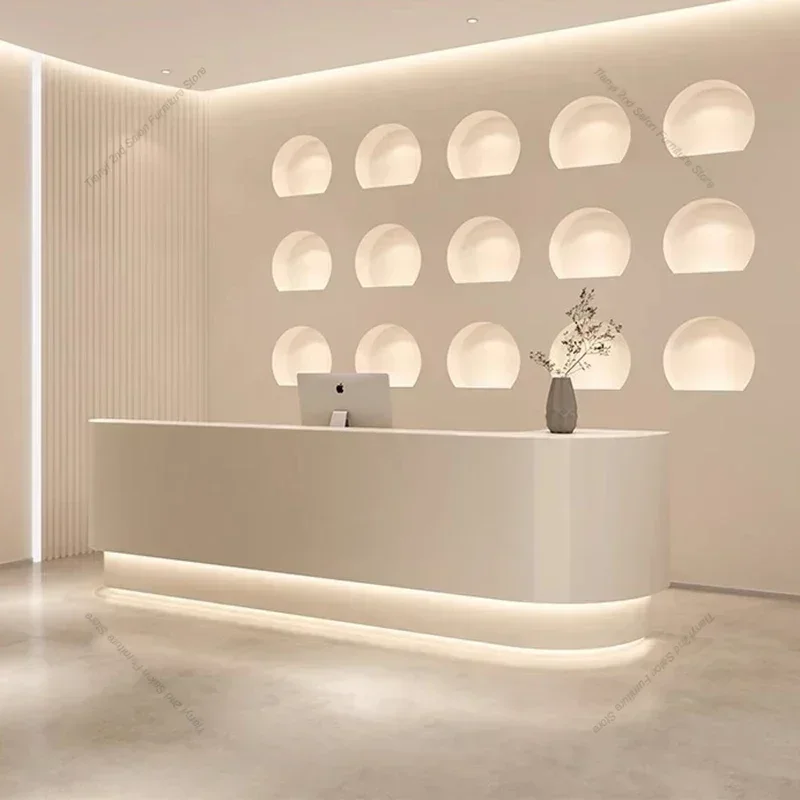 9Opening Ceremony Cream Style Nordic Reception Desks Originality Modern Design Beauty Salon Reception Counter Customer Center Fu