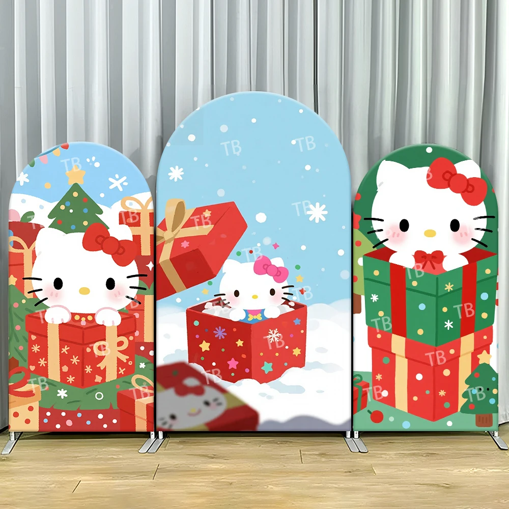 

Hello Kitty Arch Backdrop Cover Christmas Gifts Gift Box Snowflakes Cute Photo Booth Props for Parties & Home Decoration