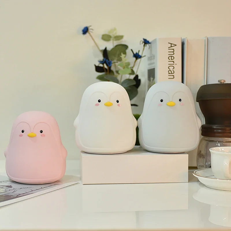 Penguin Silicone Night Light LED Pat Switch Children Gift Bedside Bedroom Infant Care USB Rechargeable Batteries Eye Protect