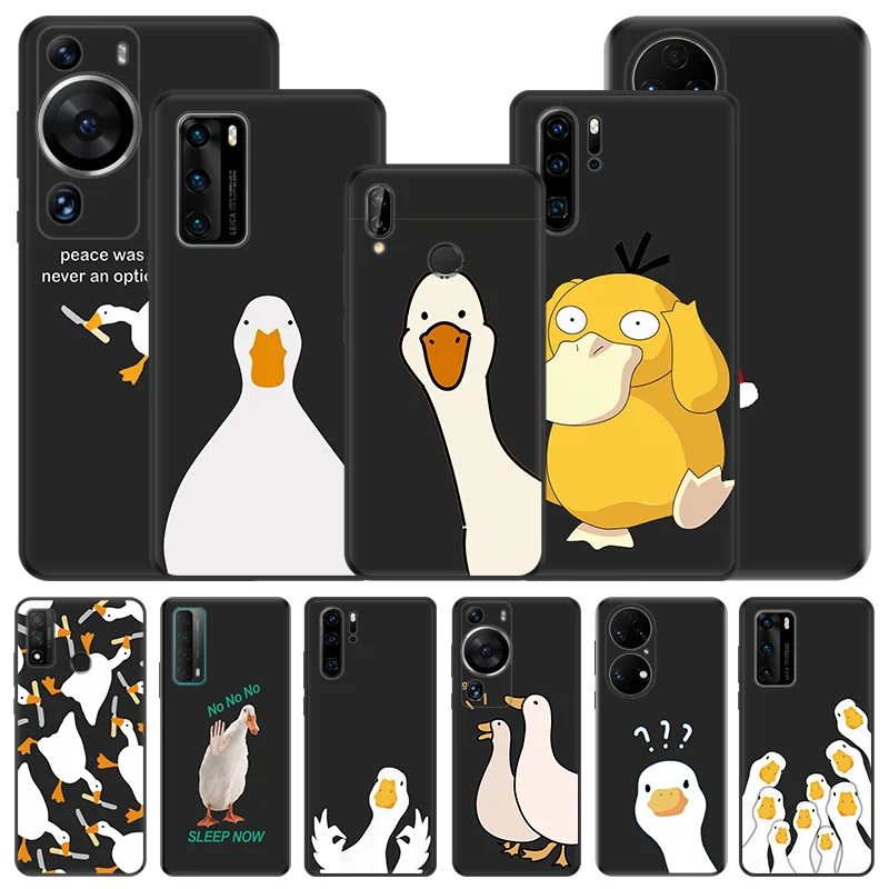 Phone Case For Motorola G200 One Fusion G30 G31 Huawei P20 P30 P40 P-Smart iphone6 Doubt Duck Cute Black Matte Soft Cover