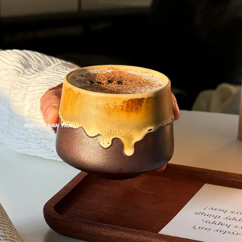 

LMM retro ceramic cup set ceramic kiln change concentrated latte latte flower cup with tray