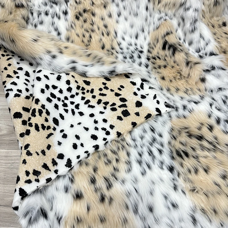 Long Pile Faux Fur Fabric Luxury Leopard Jacquard Two-colors Clothing Shoe Material Toy DIY Shaggy DIY Furry Fabric 1 Yard