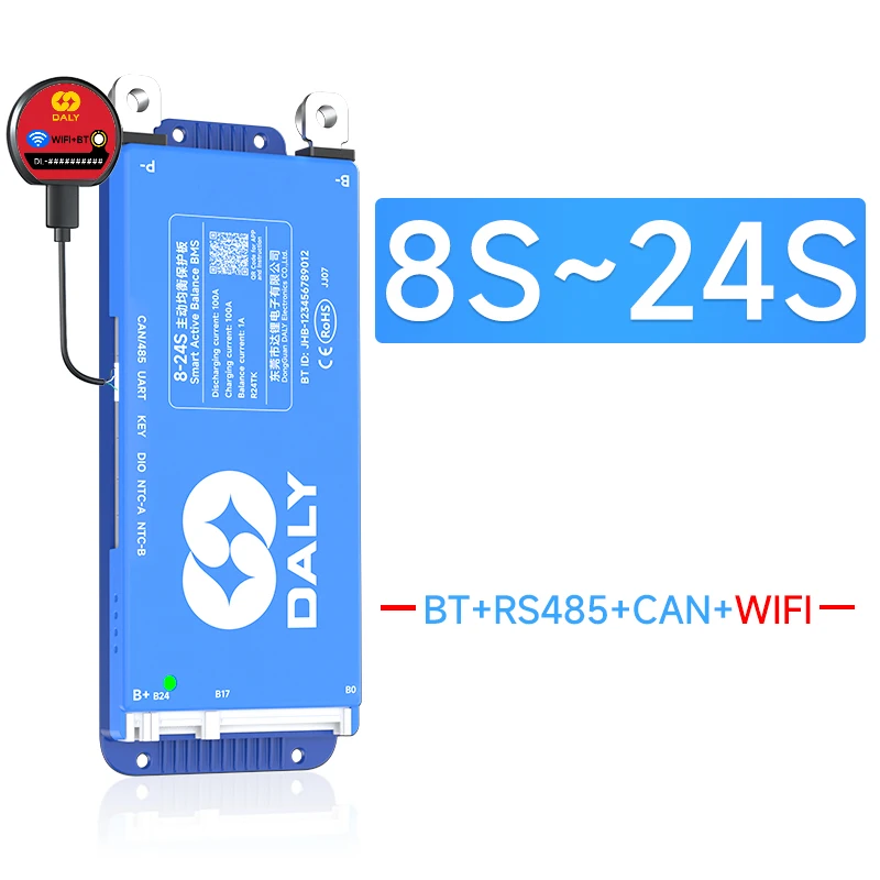 DALY BMS Smart WIFI BMS 4S 12V 8S 24V 16S 48V 80A 100A 1A Actieve Balancer Ingebouwde Bluetooth RS485 CANBUS voor Lifepo4 Li-ion LTO