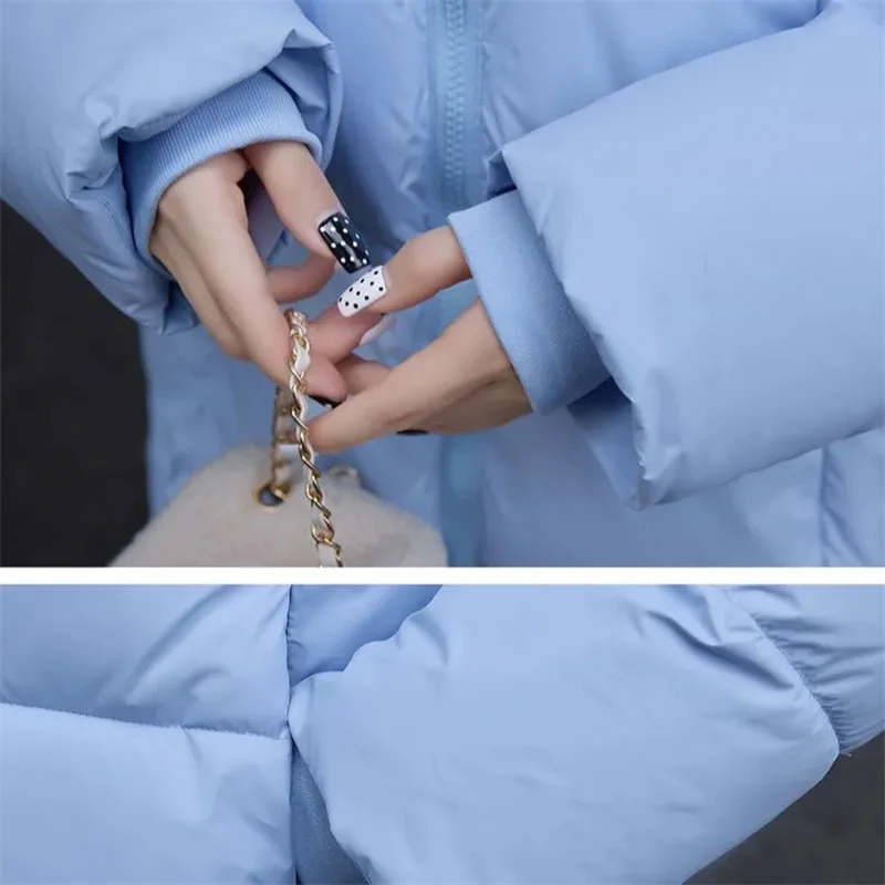 سترة نسائية شتوية جديدة لعام 2025 معطف نسائي طويل دافئ وسميك من القطن سترات كورية فضفاضة ملابس خارجية بقلنسوة معاطف أساسية #5