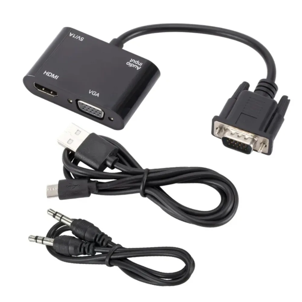 VGA to HDMI-Compatible Adapter VGA Splitter with 3.5mm Audio Converter Support Dual Display for PC Projector HDTV Multi-port VGA