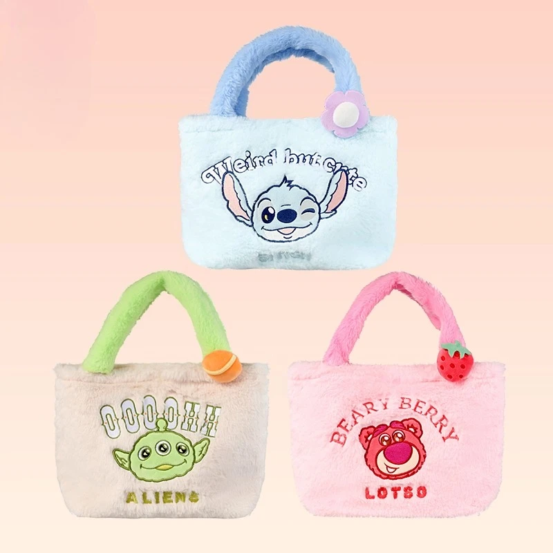 

Disney series strawberry bear bento bag three-eyed handbag Stitch cute small bag storage bag