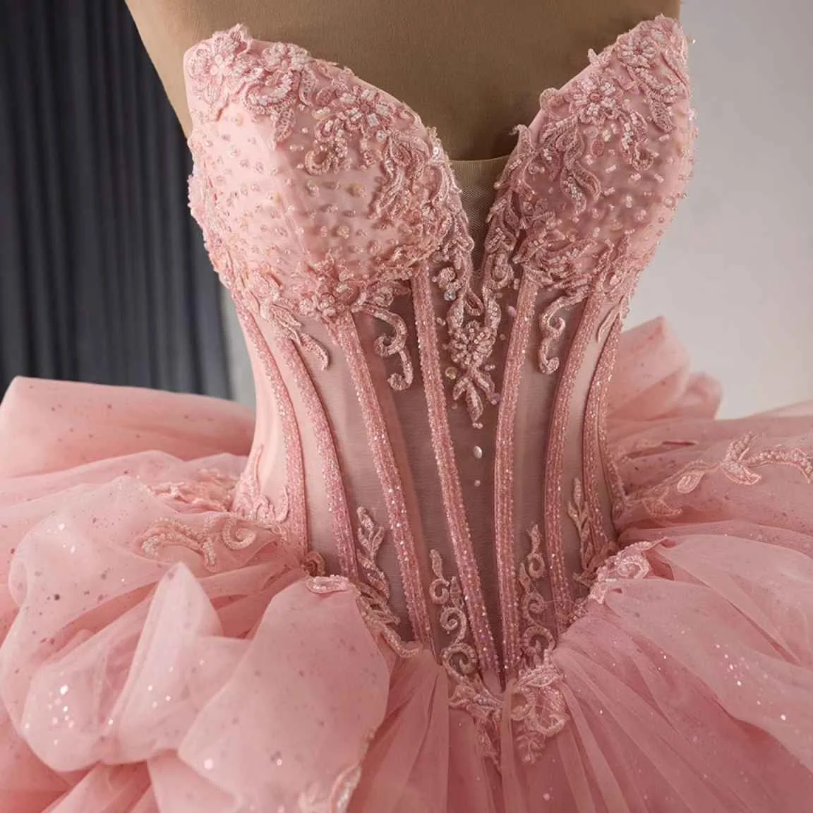 Rosa brilhante tule vestido de baile quinceanera vestidos de 15 anos brilhante até o chão cinderela princesa festa personalizar