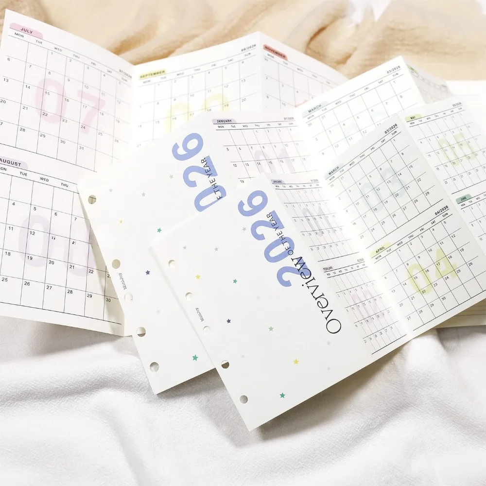 FromthenonA6A7M5 2026Calendar 4 Fold Pages Yearly Planner Refill Pages Foldable Calendar Insert for Daily Habit Tracker Schedule