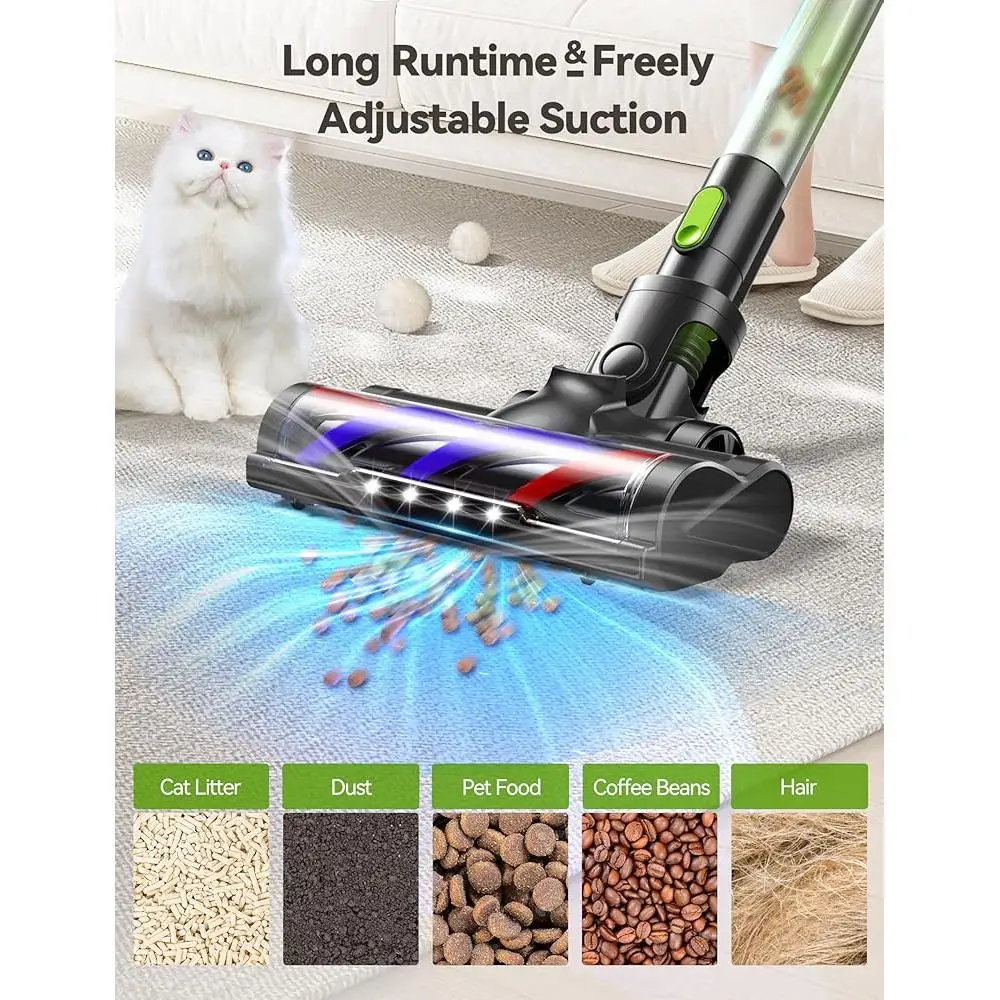 Cordless Vacuum Cleaner 23Kpa Powerful Suction 3 Modes 45min Runtime Lightweight Portable Stick Vacuum with LED Display HEPA