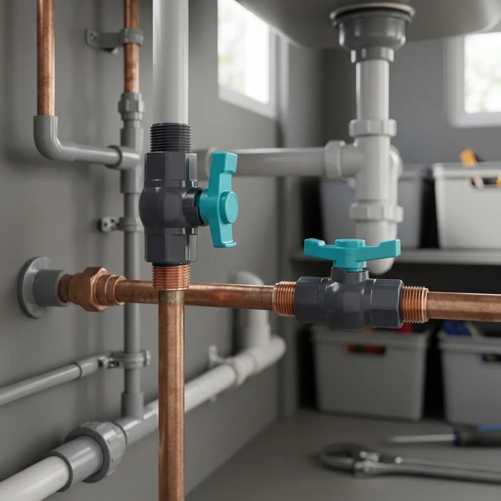 Water Pipeline Fitting Supplies 1 Inch PVC Ball Valve NPT Thread Ergonomic 1‑4 Turn Handle Household Plumbing Control Accessory