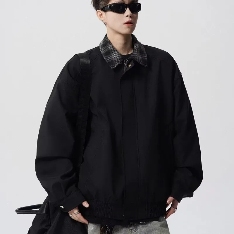 سترة أمريكية فضفاضة ذات طية صدر السترة الراقية للرجال لخريف وشتاء جديد غير رسمي مرقع مكون من قطعتين معطف بني للطيران