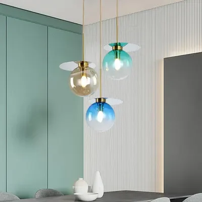 Nordic creative gradient glass ball chandelier Restaurant Bar bedroom modern art color LED single head glass chandelier